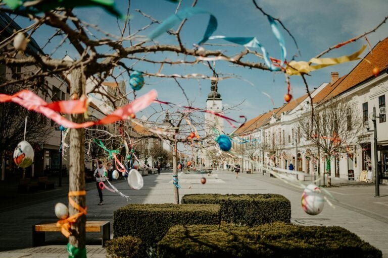 a bunch of colorful streamers hanging from a tree